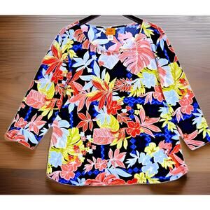Ruby RD. Women's XL 3/4 Sleeve Floral Blouse Stretch Top Raised Design Detail